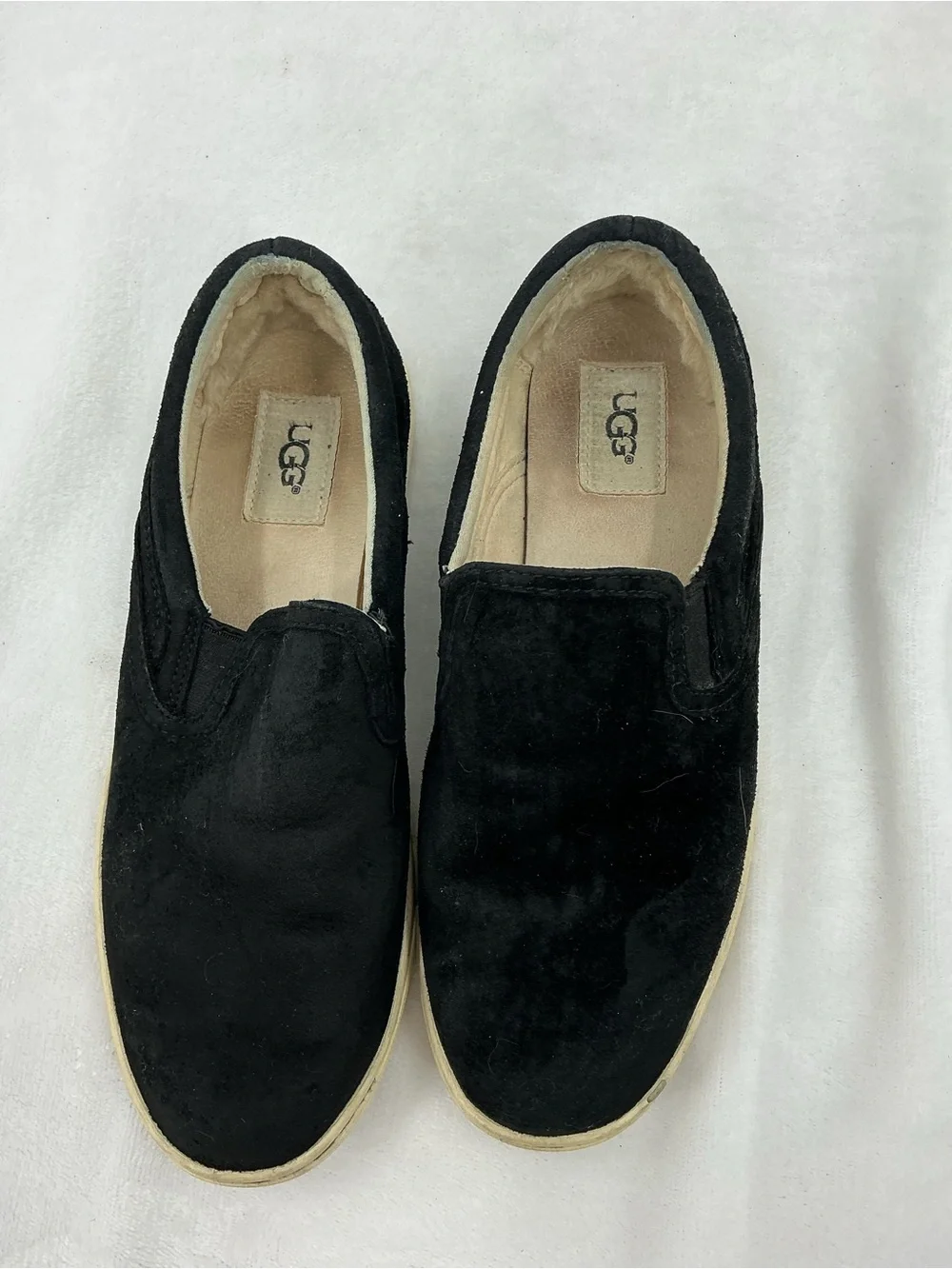 UGG Black Suede Slip-On Shoes with Cream Trim B 54